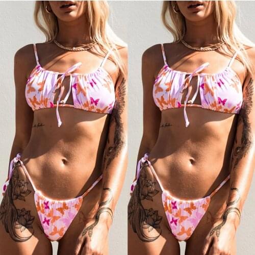 Sexy Bandeau Bikinis Women Push Up Bikini Set Ruched String Bandage Swimwear Bandage Hollow Out Bathing Suit Beach Wear Biquini