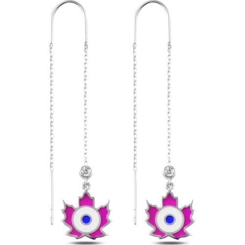 Silverlina Silver Zircon Stone and Cabochons Leaf Japanese Earrings