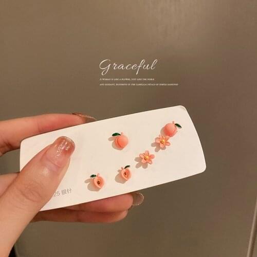 Peach Blossom Peach Earrings Korean Fashion Cute Earrings Simple Earrings for Women Suit Combination Six-piece Set Jewelry