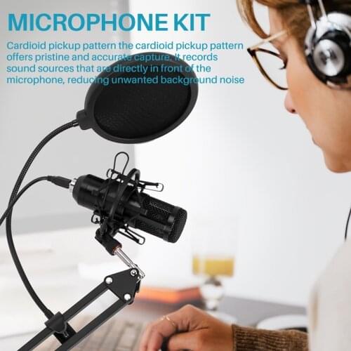 Usb Streaming Podcast Pc Microphone Professional Studio Cardioid Condenser Mic Kit with Sound Card Boom Arm Shock Mount Filter