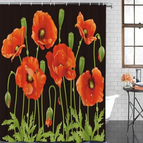 Safflower Poppy Flowers Plant Art Waterproof Shower Curtain with Hook for Home Decoration Bathroom Shower Curtain