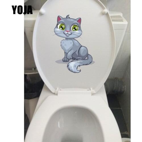YOJA 16.6*22.4CM Lovely Cartoon Cat Home Wall Sticker Decor Bathroom Toilet Seat Stickers T1-0185