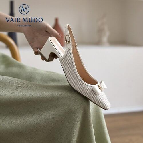 VAIR MUDO Women Pumps Shoes HIgh Heels Mary Janes Square Toe Casual Solid Butterfly-Knot Spring/Autumn Shoes Women D229L