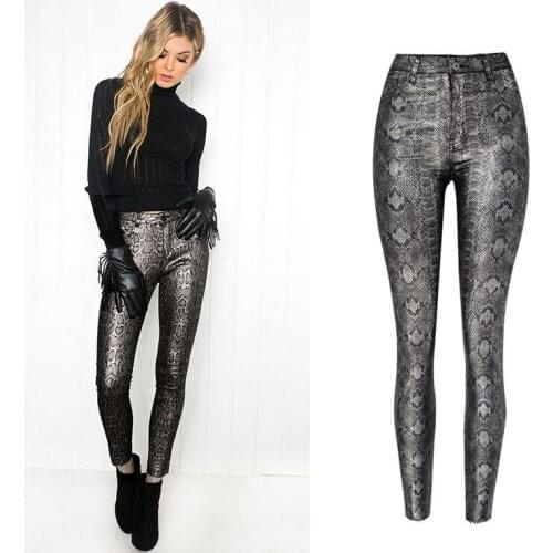 2019 Spring And Autumn Snack Pattern Jeans Women Sliver and Gold Skinny Denim Pants Elastic Trousters