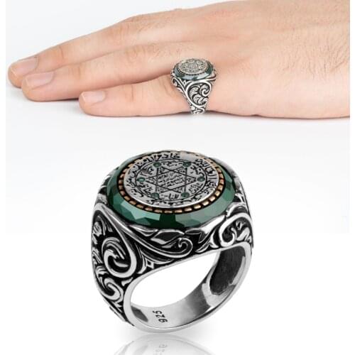 Seal of Solomon 925 Sterling Silver Zircon Stone ring Jewelry Made in Turkey in a luxurious way for men with gift All size Rings