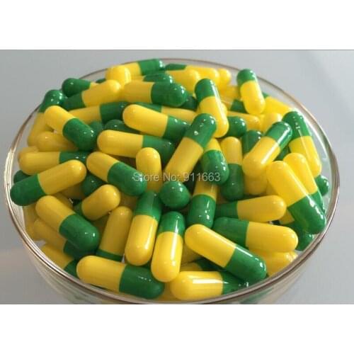 1# 10,000pcs! Green-Yellow Colored Empty Capsule Size 1/Gelatine Hollow capsules( joined or seperated capsules available)