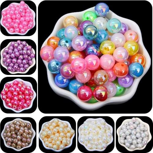 100Pcs 6mm ABS Pearl Imitation Rainbow AB Color Plastic Spacer Loose Beads Needlework For Jewelry Making Bracelet Earrings DIY