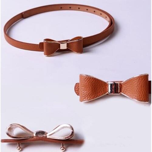 105cm Fashion PU Leather Women Skinny Butterfly Bow Waist Belt Dor Dress Narrow Thin Waistband