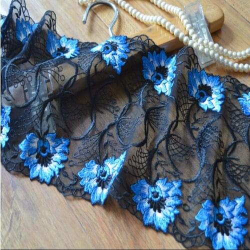 3 Meters/lot 18cm Width Embroidered Blue Lace Trim Chantilly Lace Fabric DIY Wedding Garment Bilateral Lace Trimmings