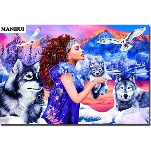 3d diy diamond painting cross stitch rhinestones crystal diamond embroidery mosaic Beauty and wolf Crafts painting MH013
