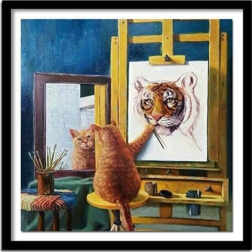 5D DIY Diamond Embroidery cat draw tiger Square Rhinestone Sets 5D Diamond Painting Cross Stitch Needlework ZB679