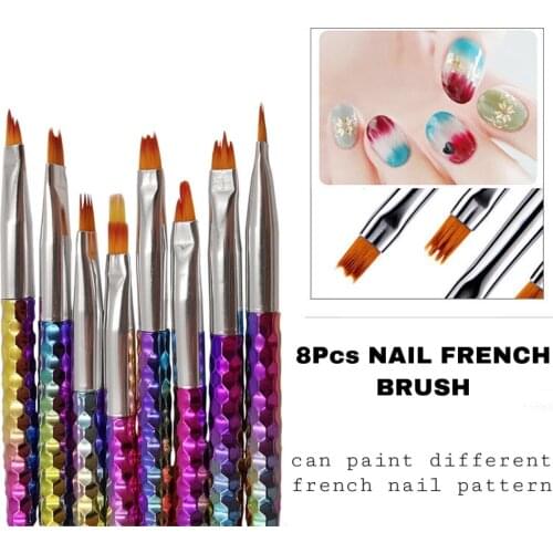 8pcs/set Smile Moon Shaped Acrylic French Nail Art Brush Set UV Gel Polish Gradient Color Tips 3D DIY Painting Drawing Liner Pen