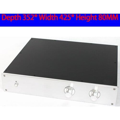 KYYSLB 352*425*80MM CJ128 All Aluminum Preamp Amplifier Chassis Box House DIY Enclosure with Feet Knob Amplifier Case Shell
