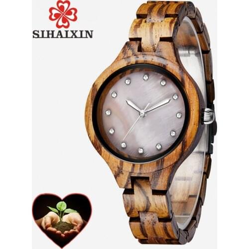 2019Hot Sale Small Simple Wood Watches Woman Fashion Trend Temperament White Mineral Diamond Dial Ladies Gift Clock Dropshipping