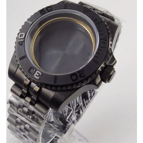TOP Quality Black Men Watch Case + Jubilee Band Fit ETA 2836 MIYOTA Movement Brushed Bezel Insert Without Magnifier