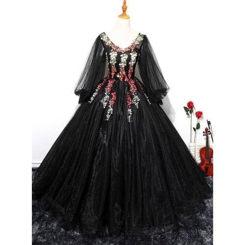 Black/green bubble sleeve cosplay ball gown medieval dress Renaissance gown queen Victorian Gothic/Marie Antoinette/ Belle Ball