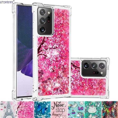 For Samsung Galaxy Note 20 Ultra 5G Note20 Cute Bling Flowing Liquid Fitted Cover SM-N985F/DS SM-N986B/DS Silicone Bumper Case