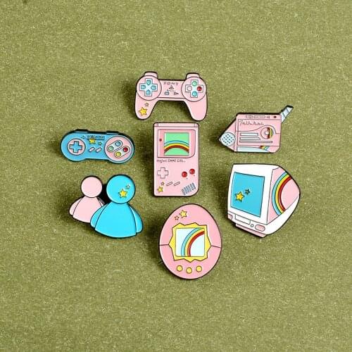 Retro Colorful Rainbow Stars Pink Blue Childhood Toy Game Enamel Brooch TV Lapel Pin Jewelry Friends Gift