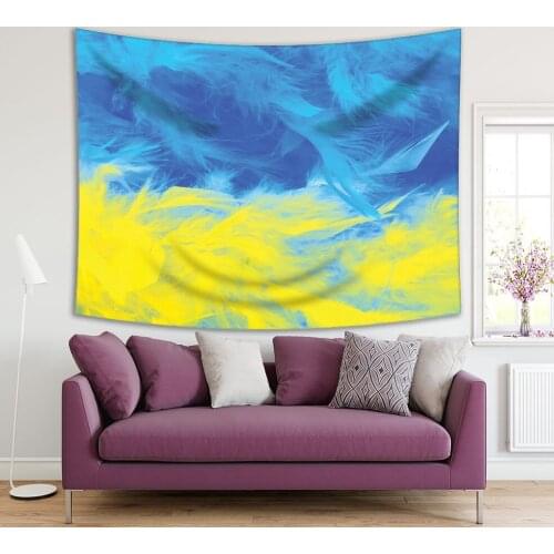 Tapestry Feathers Birds Nature Creative Art in Bright Colors Decorative Artistic Design Photo Yellow Blue