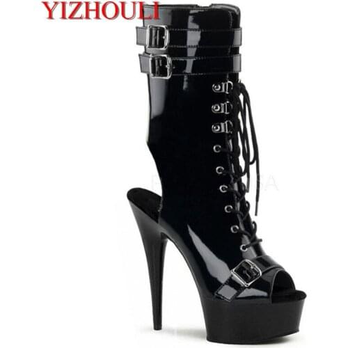 Custom-made 15-17 cm stiletto stage shoes, stylish front lace-up boots, 6-inch model banquet catwalk ankle boots