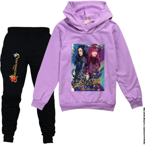 2 Pieces Sets Tracksuit Girls Hooded Sweatshirt+pants Pullover Hoodie Sportwear Suit Descendants3 Casual Kids Clothes age 2-16T