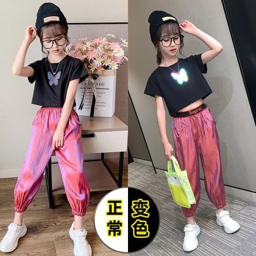 Girls Clothes Sets 2020 Summer Kids Luminous butterfly T-Shirt +Pants Set Teen 2 Pcs Suit 4 6 8 10 12 14 Years Children Clothing