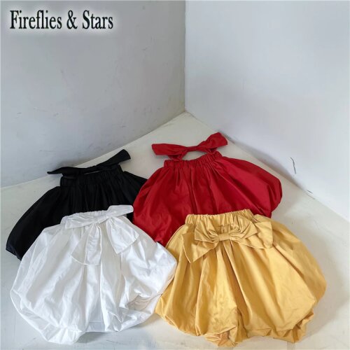 Summer Girls Shorts Baby Shorts Kids Bottoms Children Bloomers Shorts Fashion Cute Lantern Wide Leg Bow Patch 1 To 7 Yrs