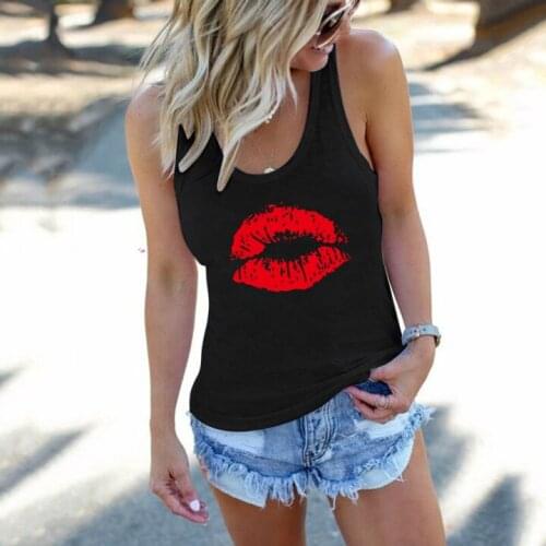 Summer Loose Femme Ladies Vest Ropa Mujer Tee Shirt Red Sexy Lips Print Tank Tops Women O-Neck Sleeveless Casual Tees Tops