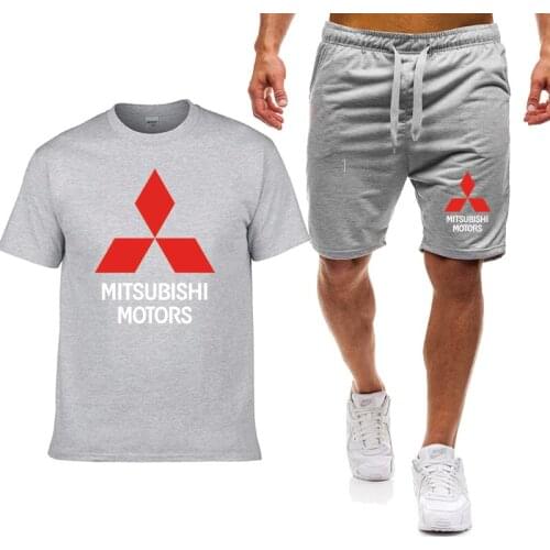Fashion Mens T-shirt Mitsubishi Car Logo Printing Summer High Quality Pure Cotton Casual Mens Short Sleeve+shorts 2-piece Set