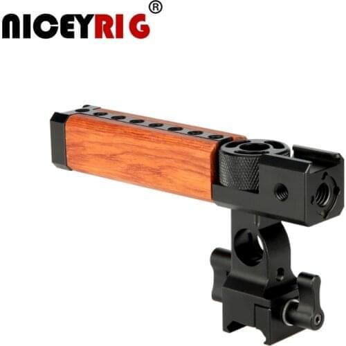 NICEYRIG 2pc Camera Wooden Handle Grip Camera Handle Wood Top Handle Grip Cheese NATO 15mm Rod Clamp Cold Shoe 1/4" 3/8" Screw