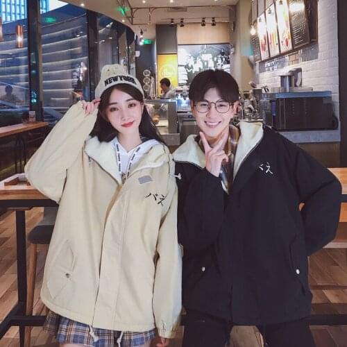 New Fashion 2020 Autumn and Winter Lovers Cotton Coat Lamb Wool Hooded Letter Loose couple Cotton Jacket Coat