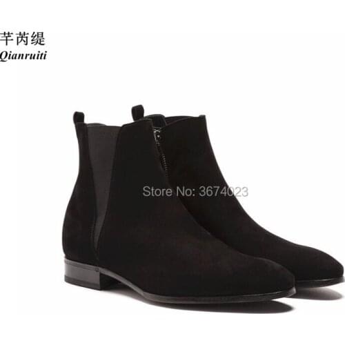 Qianruiti Casual Shoes Men Suede Chelsea Boots Male Ankle Boots Zipper Motorcycle Man Boots