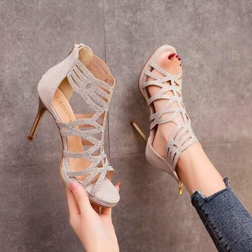 Gladiator Sandals Women Hollow Out Open Toe High Heels Summer Pumps Women Shoes 11cm Party Dress Shoes Black Stiletto Heels