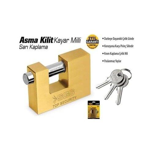 Sgs Yellow Plated Sliding Milli Padlock 80Mm Sgs1361 (1 Pcs)