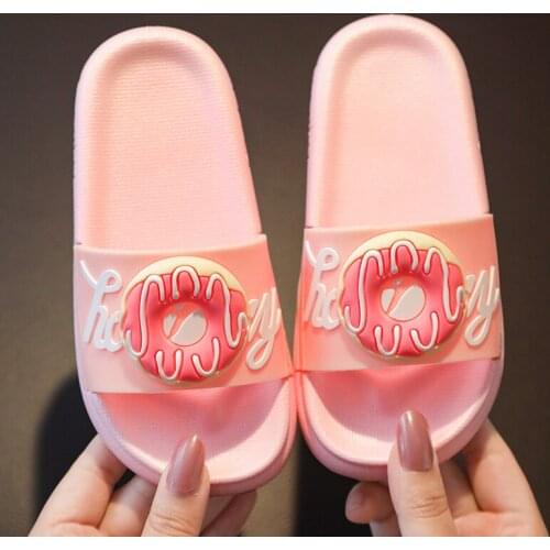 Cute Cartoon Donuts Childrens Sandals Slippers Summer Women Beach Slides Flip Flops Soft Soled Indoor Bathroom Non-slip Shoes