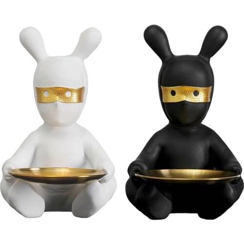 Modern Bunny Statue Figurine Storage Tray Resin Rabbit Key Container Holder
