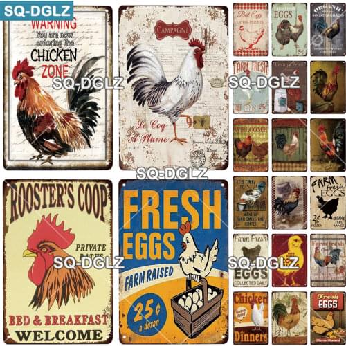 [SQ-DGLZ]Chicken Zone Metal Sign Vintage Metal Plaque Plates Decor For Pub Bar Garden Wall Decor Tin Signs Fresh Eggs Poster