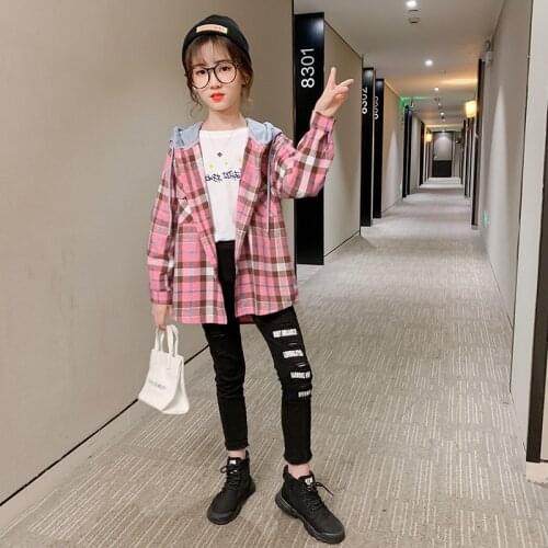 Plaid Spring Autumn Coat Girls Kids Outerwear Teenage Top Children Clothes Costume Ruffle Evening Party High Quality