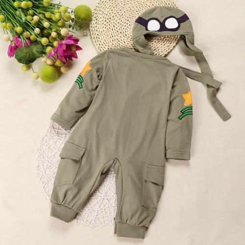 2021 Spring Autumn Baby Rompers + Cap Boys Clothes Newborn Jumpsuits Infant Clothing Overall Aviator Costumes Green Outfits
