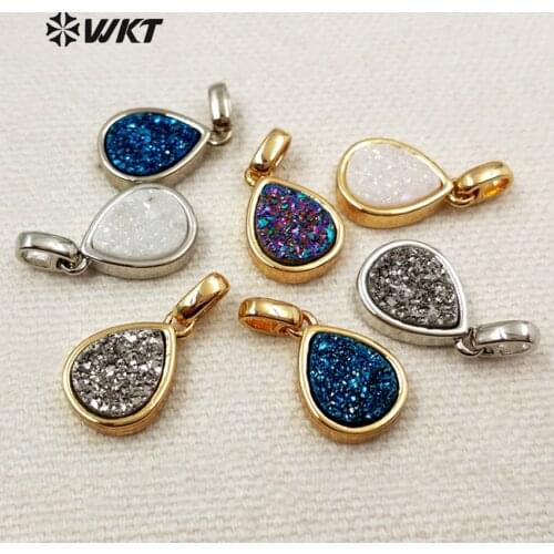 WKT WT-P1300 New Fashion Design Water Drop Shape Necklace Pendant Sparkling Natural Druzy teardrop Female Charm
