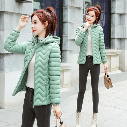 Plus Size Women Winter Short Jacket Hooded Female Coat Stand Collar Solid Color Down Cotton Padded Thick Casual Parkas X34