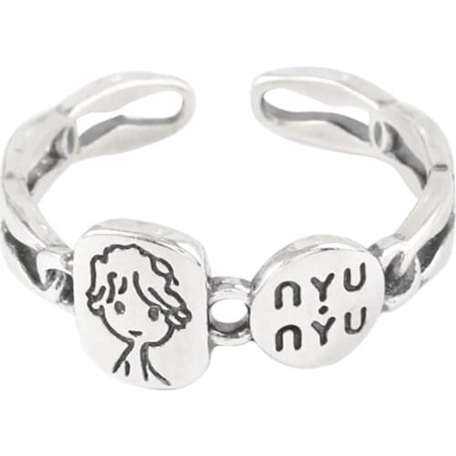 REETI 925 Sterling Silver Cartoon Open Rings For Women Vintage Style Lady Prevent Allergy Sterling-silver-jewelry