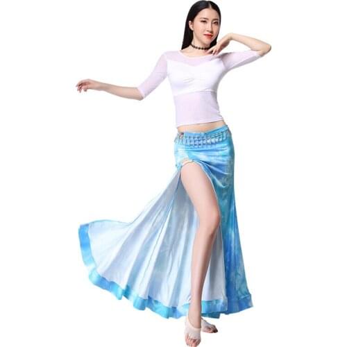 New Women Dance Clothing Class Wear Spandex Stretchy Colorful Tie-dye Spandex Belly Dance Costume Top Skirt Sexy