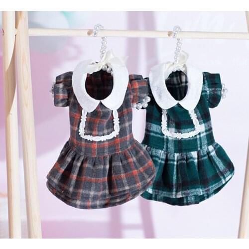 Winter Dog Plaid Cute Dresses Girl Dog Clothes Puppy Dress Girl Dog Costumes for Small Dogs Dog Clothing Pet Tutu Clothing Dress