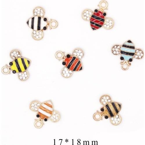10pcs/Lot Crystal Pink Red Bee 18*17mm Diy Handmade Oil Enamel Charms Design for Jewelry Making Earring Bracelet or Necklace