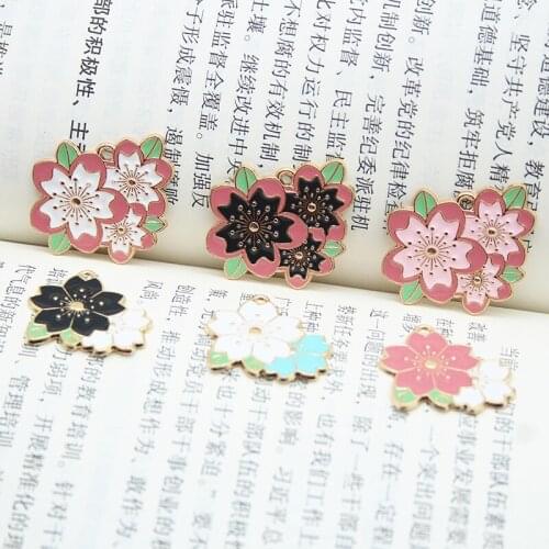 10pcs/pack 30*29mm Cherry Blossoms Enamel Flowers Charms Pendant For Necklace Bracelet DIY Fashion Jewelry Accessories Findings