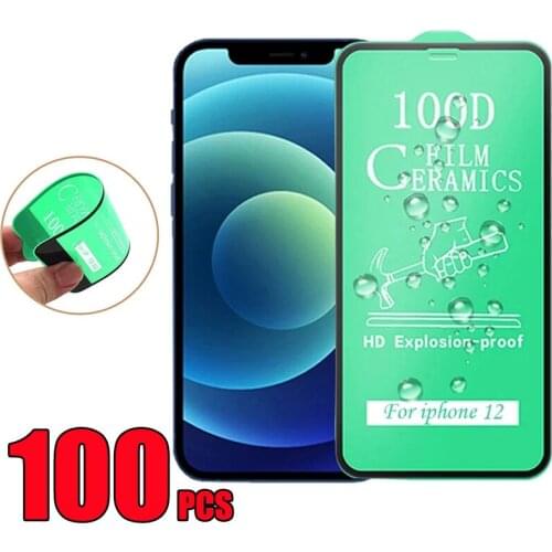 100pcs 100D Ceramics Film Screen Protector HD Explosion Proof Full Coverage For iPhone 13 Pro Max 12 Mini 11 XS XR X 8 7 6 Plus