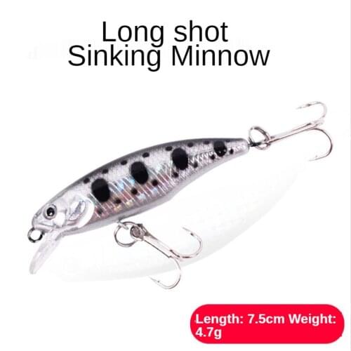 2PCS 7.5cm 4.7g Sinking Minnow Tossing Submerged Lure Floating Fresh Water Sea Fishing 10 Color Built-in Steel Ball Noise