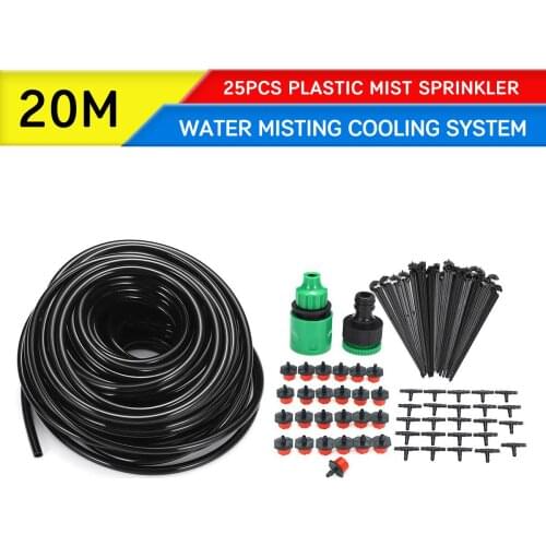 20m Water Misting Cooling System 25Pcs Plastic Mist Sprinkler Nozzle Sprinkler DIY Set Outdoor Patio Garden Irrigation Kit