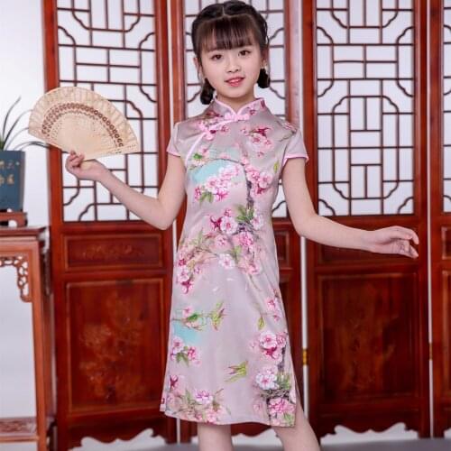 2019 girl Chinese dress new year party qipao Floral clothes cheongsam Traditional dresses